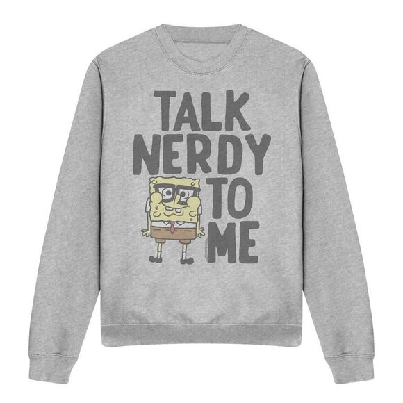 SpongeBob SquarePants Unisex Adult Talk Nerdy To Me Sweatshirt / Sport Heather - Picture 1 of 5